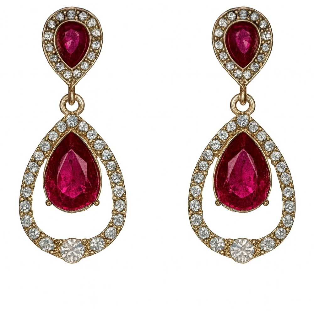 Teardrop Earrings With Purple and Clear Gems ๐